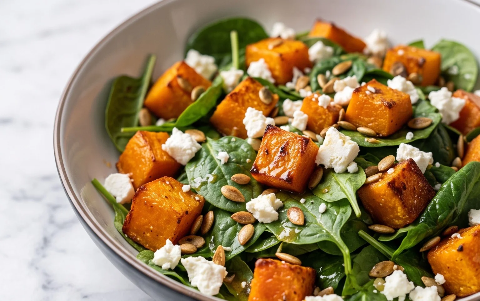 Easy Roast Pumpkin Spinach Feta Salad Recipe