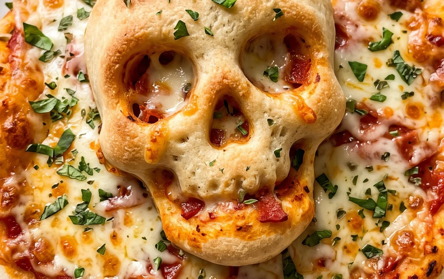 Cheesy Halloween Pizza Skulls